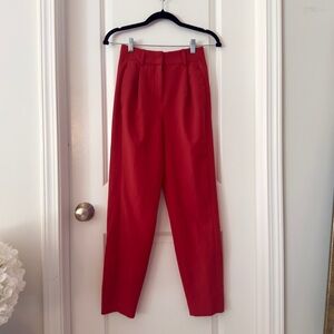 Express High Waisted Red Pleated Ankle Pants Size 12 Tall Long Trousers